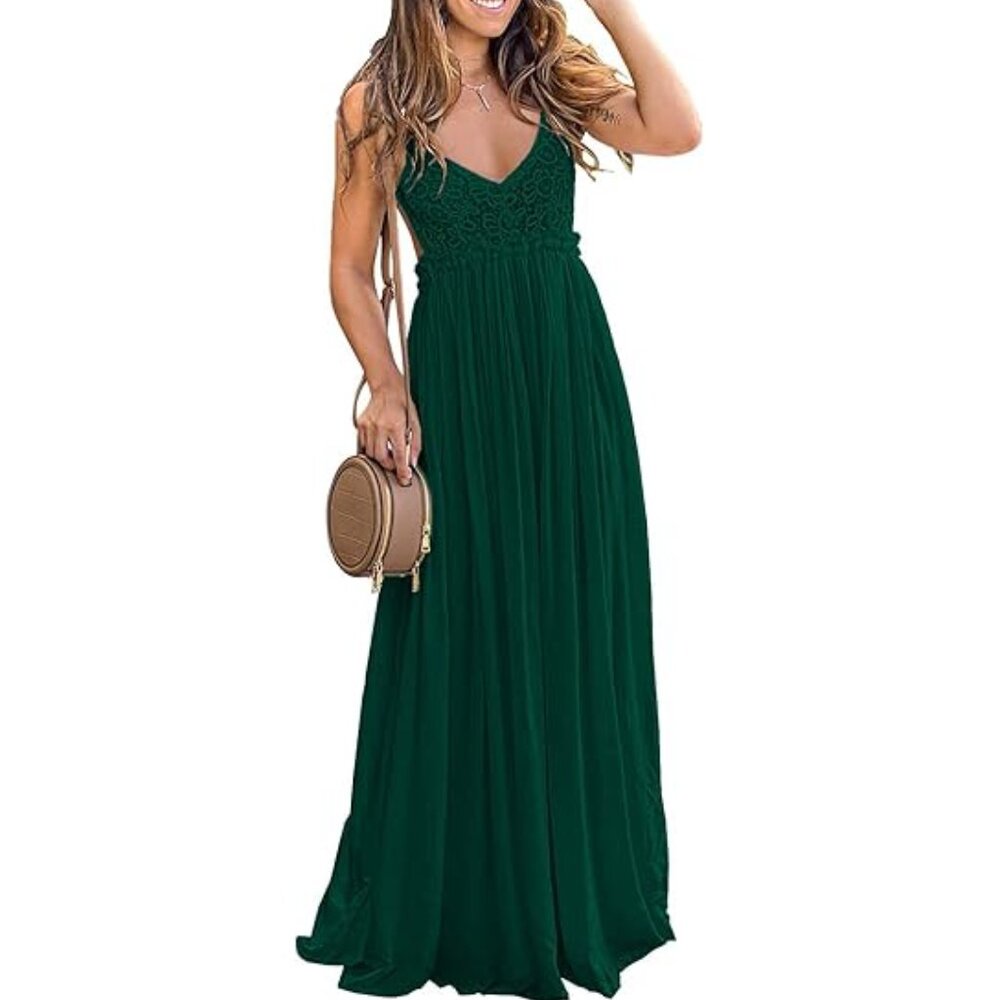 NWT Ladmous Women's V Neck Floral Lace Maxi Dress Size L